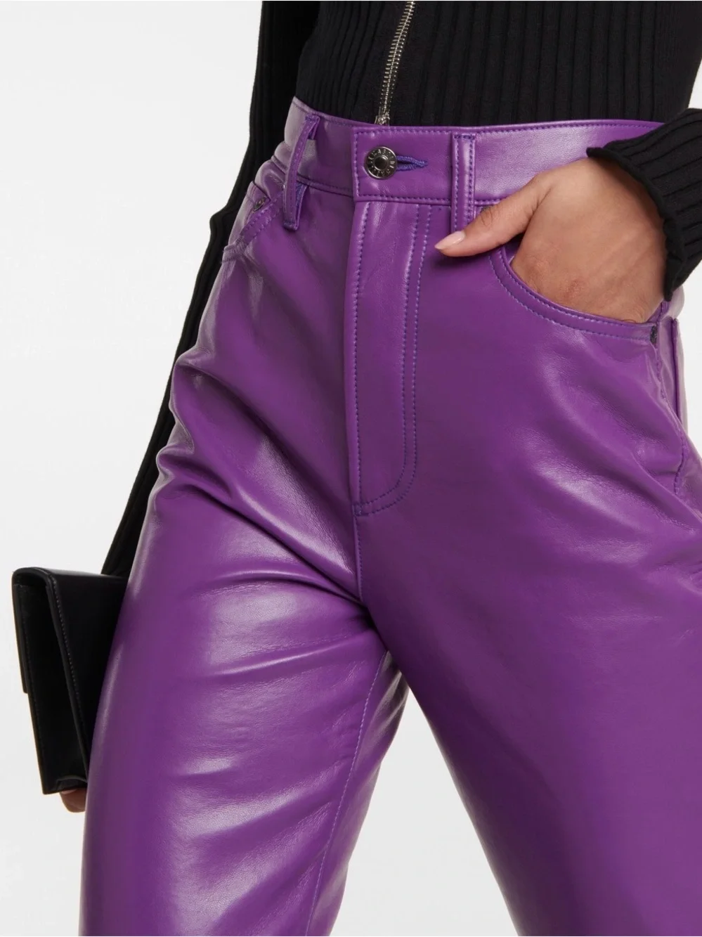 Agolde Purple Recycled Leather Straight-Leg Pants